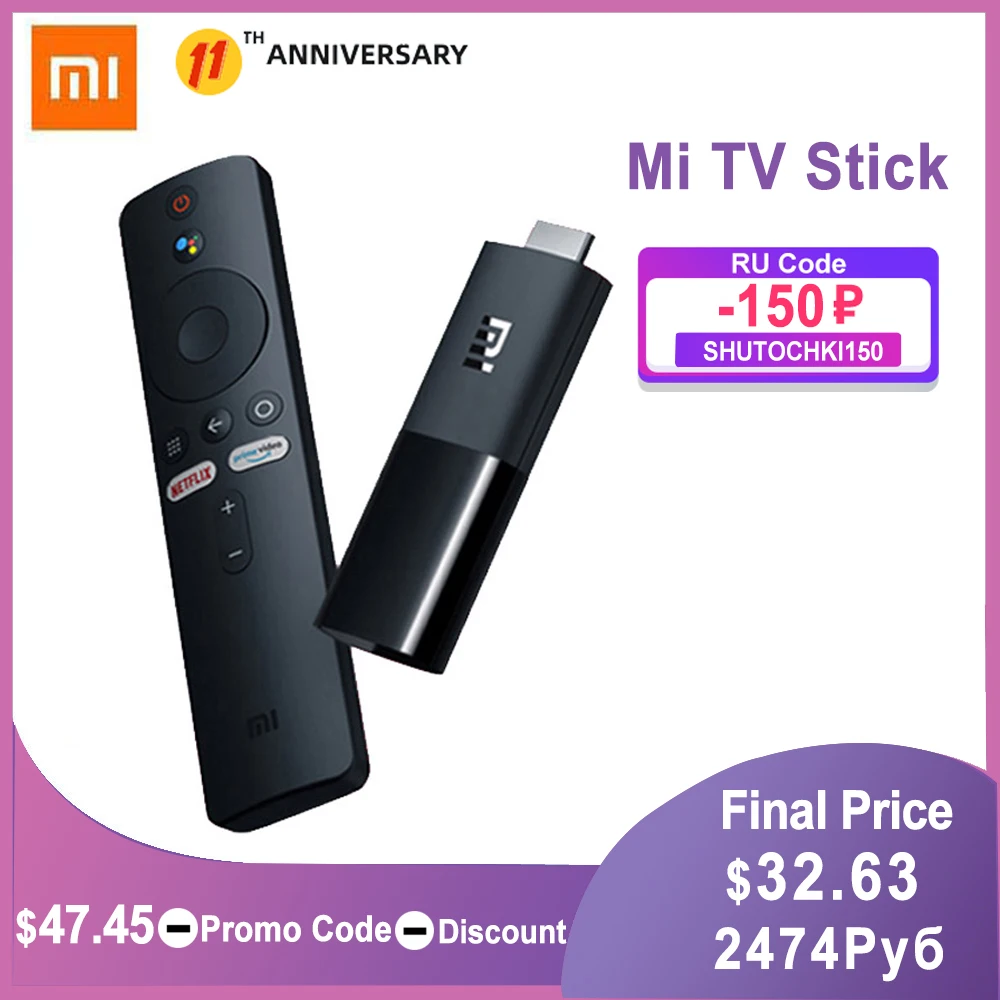 Global Xiaomi Mi TV Stick Android TV 9.0 Quad-core 1080P Dolby DTS HD Dual Decoding 1GB RAM 8GB ROM Google Assistant Netflix