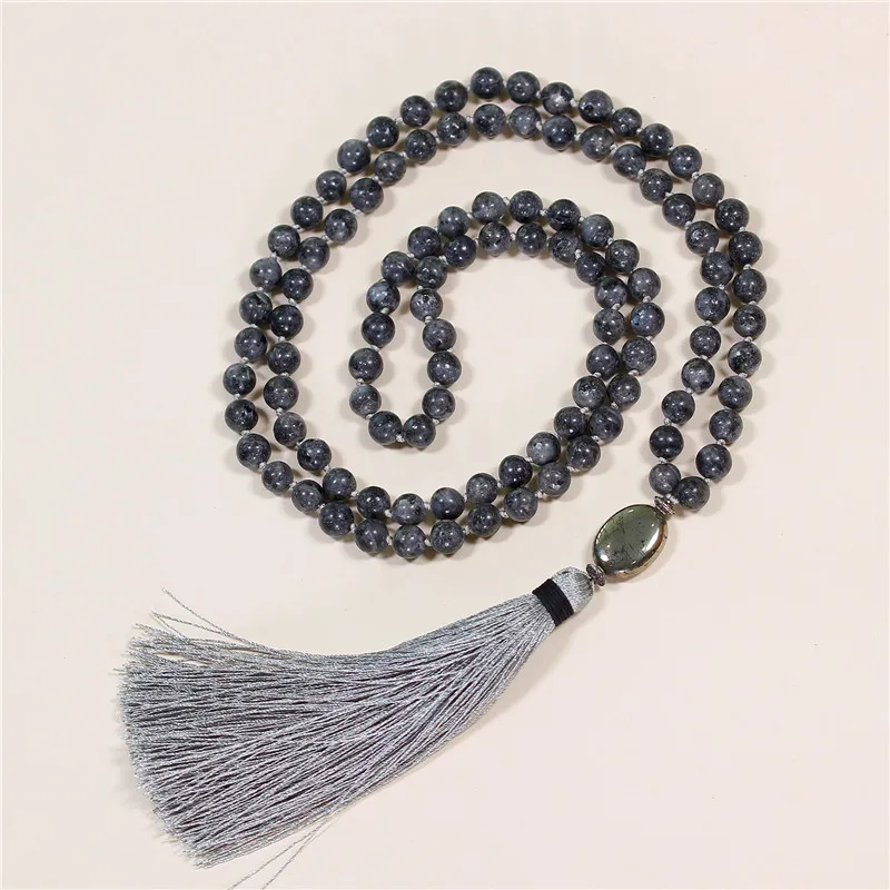 

108 Mala Necklace Spiritual Women 8mm Natural Stone Knotted Necklace Yoga Meditation tassel Necklaces Handmade Jewelry Dropship