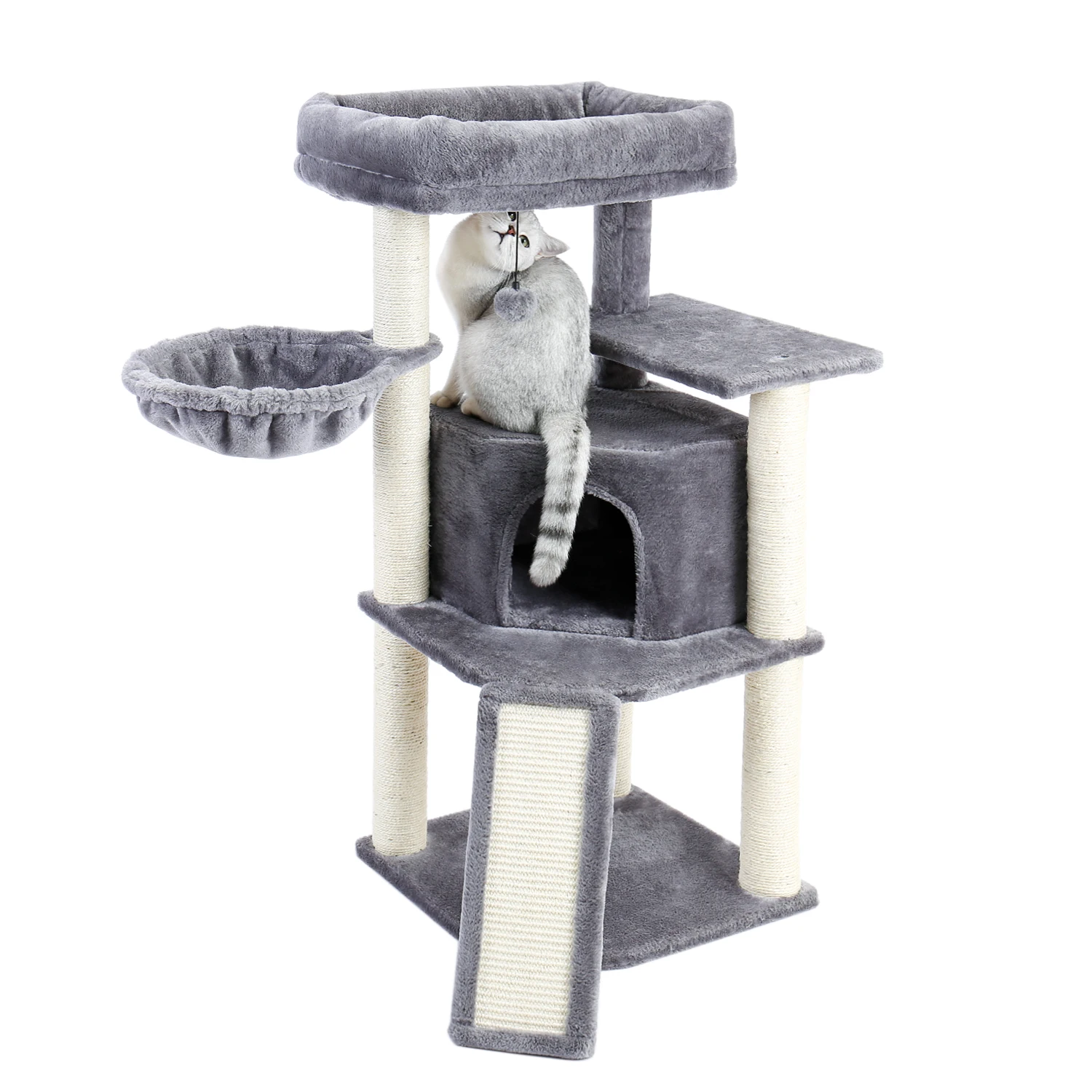 Cat Scratching Board Post Tree Climbing Frame with Cradle Cats Tower Pet Toy Reinforced Columns