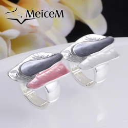 MeiceM Trendy Lrregular Geometric Ring for Women Pink Enamel Luxury Brand Metal Alloy Adjustable Rings Women's 2021 New Design
