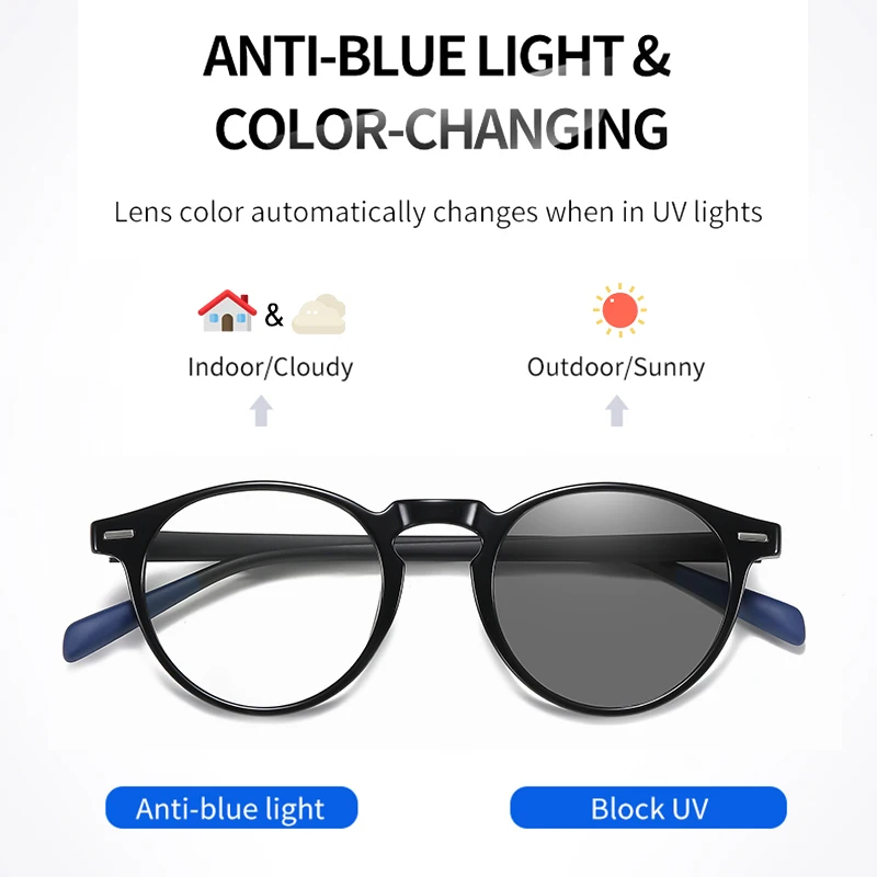 LM New Photochromic Anti Blue Light Glasses Men Gaming Round Blocking Blue Ray Classic TR90 Women Protection Eyeglasses Computer