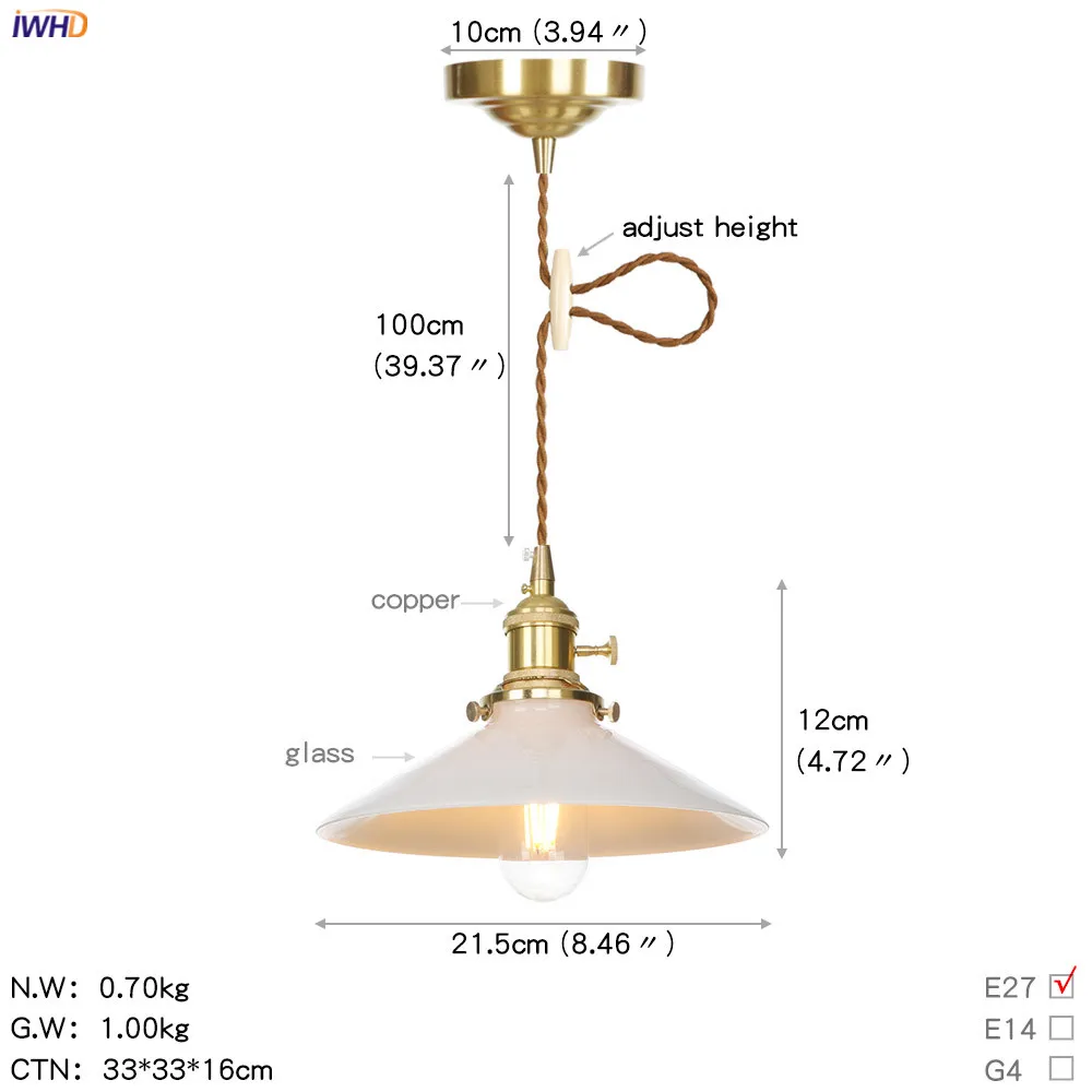 IWHD Nordic White Glass Pendant Lights Fixtures Switch Bar Cafe Dinning Living Room Light Japan Copper Pendant Lamp Hanglamp LED