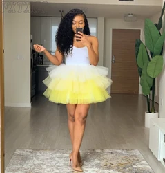 Mini Yellow and White Tiered Tutu Skirt Customized Short Tulle Party Skirt Streetwear Cheap Hot Sale mujer faldas