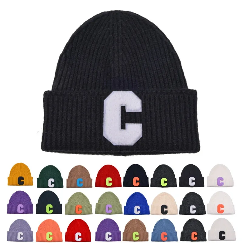 Winter Unisex Women Multi color C letter Beanie cap Hot Men Outdoor Thick warm Skullies Hat Hip hop Sport Ski Knitted hats