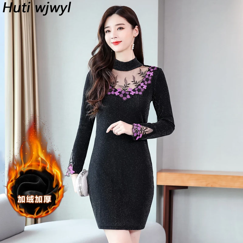 

2024 элегантное облегающее Повседневное платье, женское шикарное бархатное черное кружевное привлекательное мини-платье с вырезами, новое корейское винтажное платье на осень и зиму