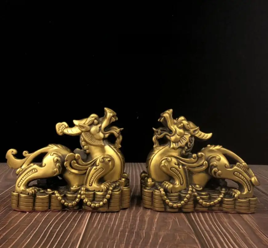 China seiko brass mythical wild animal crafts statue A pair