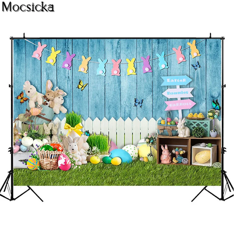 Moscicka Easter Photography Backdrop Spring Plants Rabbit Egg Bunny Children Birthday Photo Background Shooting Photocall Studio