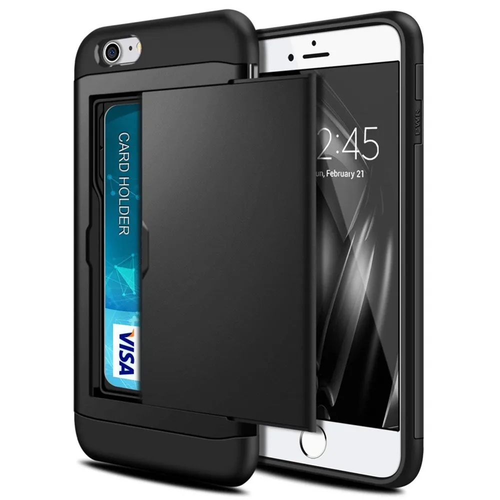 Credit Card Holder Slot Sliding Back Cover for iPhone, Case for iPhone 7, 7Plus, XR, XS MAX, 11 Pro, 8, 8 Plus, 6 Plus,SE 2020
