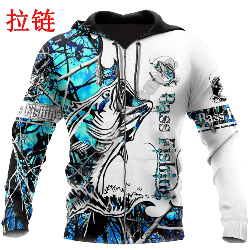 Sudadera Bass Fishing KJ418 con capucha – Camuflaje azul 3D - imagen 4