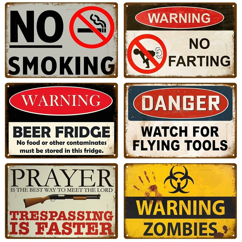 Warning Metal Sign Industrial Deco Vintage Poster Vintage Retro Tin Sign Aesthetic Living Room Metal Wall Decor Decoration Mural