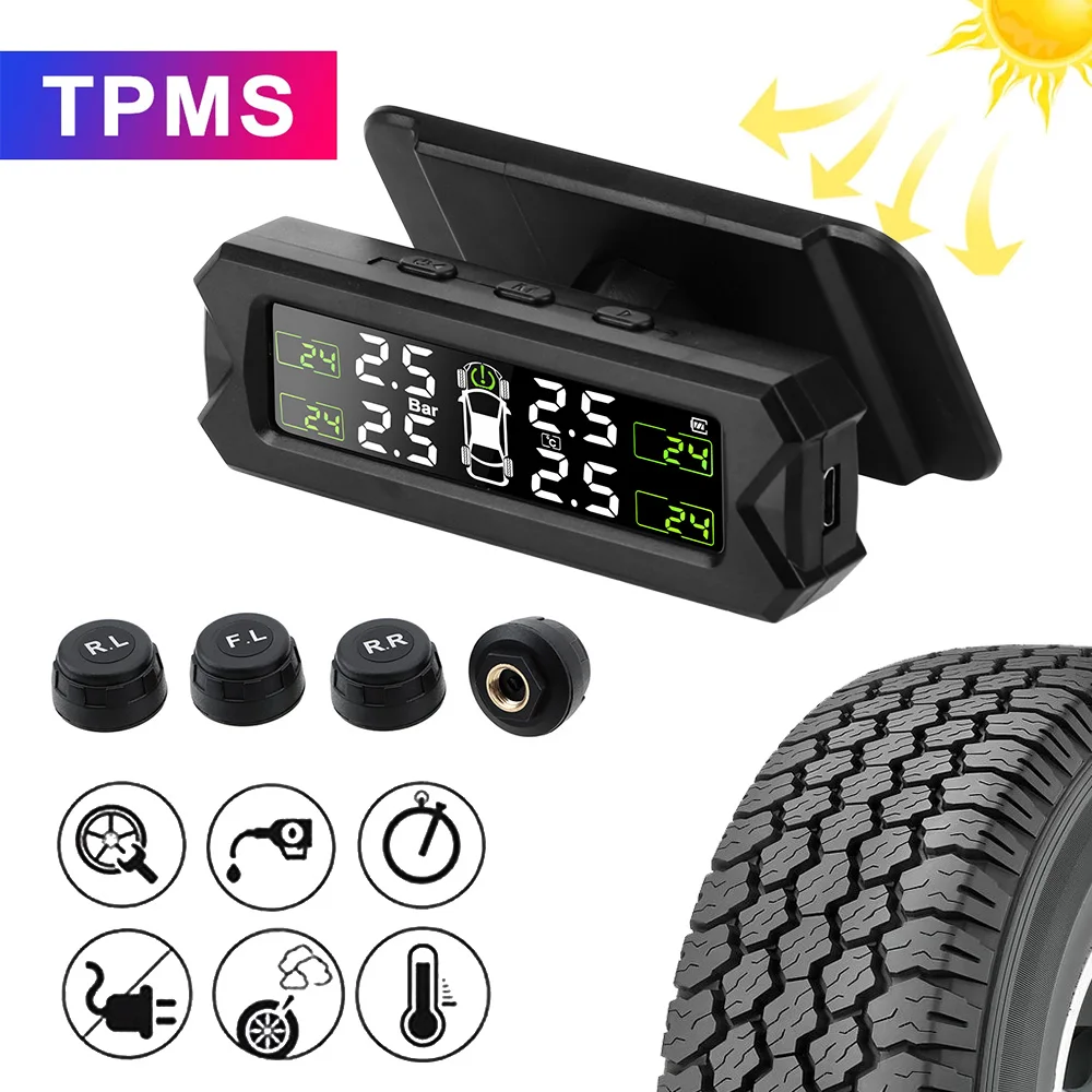 Tire Pressure Monitoring System Temperature Warning Car TPMS Solar Power Auto Security Alarm