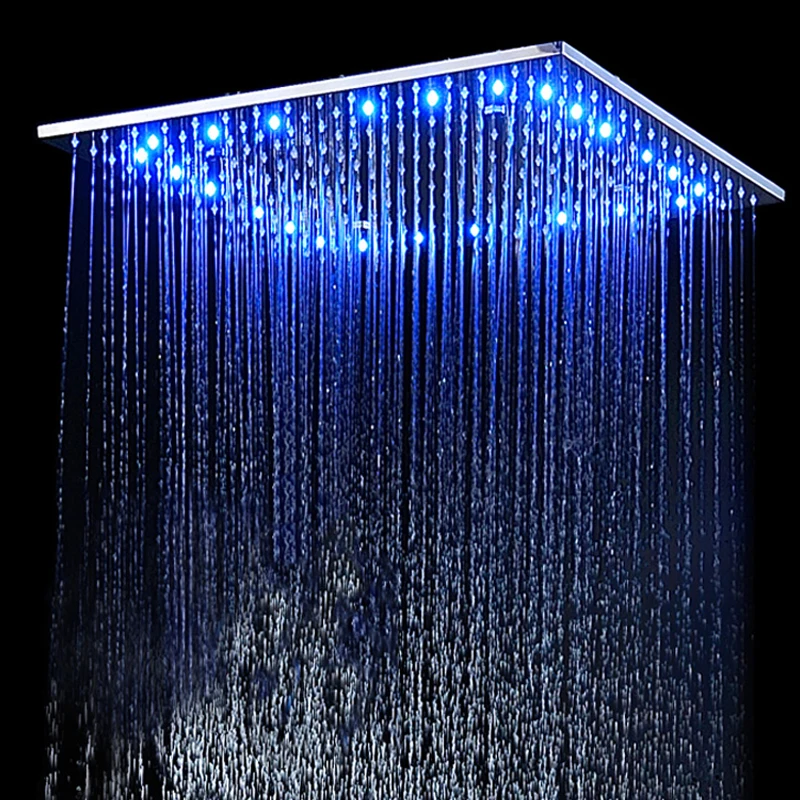 VEHHE 8 Inch Square Rainfall Bath Ceiling Shower Light Water Temperature Led Shower Head Wall Mounted Bathroom Accessories