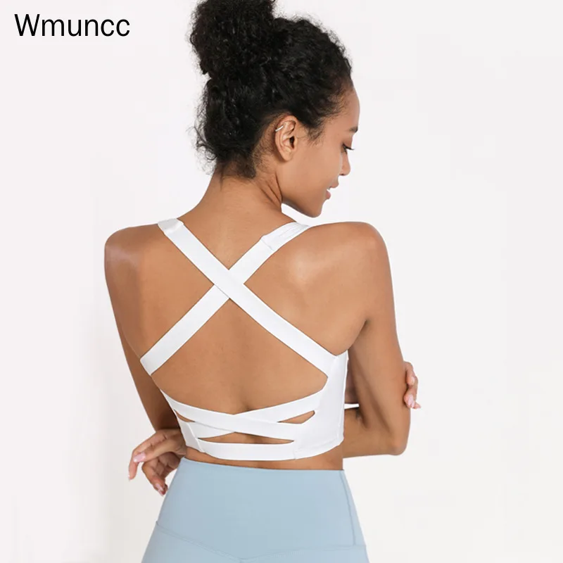 Wmuncc 2022 Summer Women Sports Bra Cross Back Exercise Shockproof Running Fitness Yoga Top 77% Nylon + 23% Spandex Gymwear