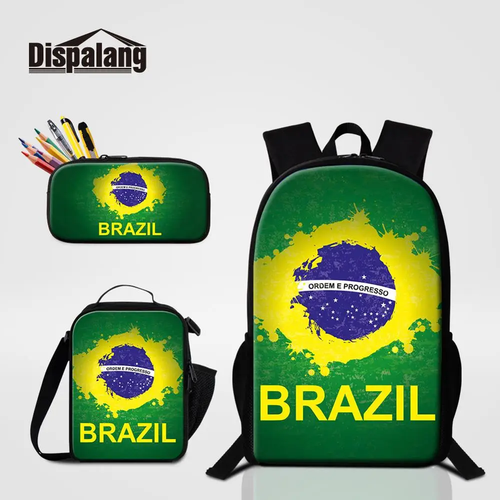 

3PCS Brazil Super Star School Backpack For Boys Lunchbox Pencil Case Football Printed Student Daily Bookbag Men Travel Schoolbag