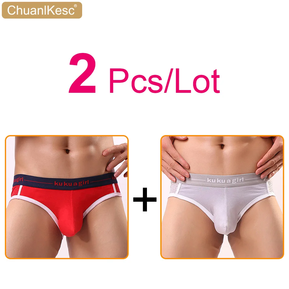 2 Pcs/Lot Men's Sexy Underwear Raised Large U-Bag Breathable Mesh Low Waist Young Men's Briefs Hot Selling Products