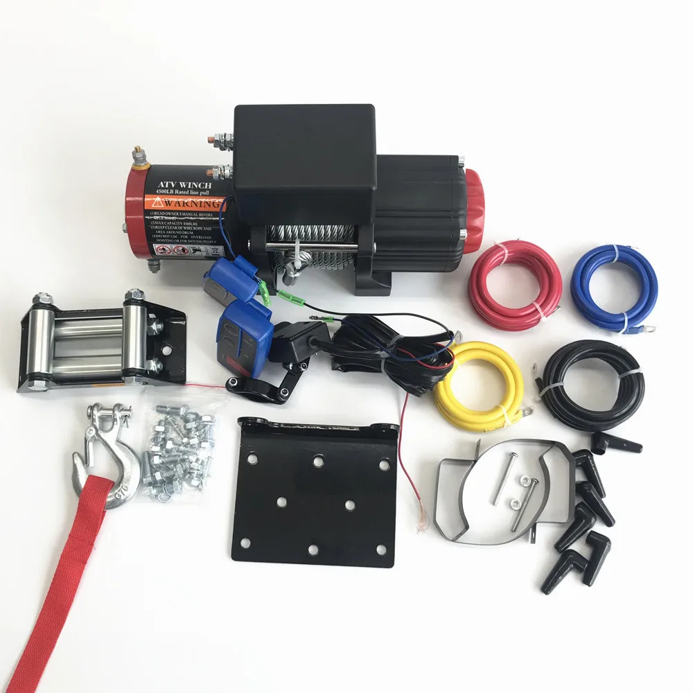 12v 4500lb電動ウインチリモートコントロールヘビーデューティを設定atvトレーラー高強度鋼電気ウインチ