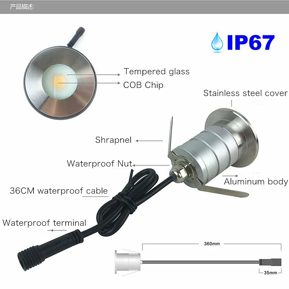 IP67 Waterproof LED underground Light 3W Outdoor Ground Garden Path Floor Buried Lamp Yard Spot Landscape Recessed Deck Lighting