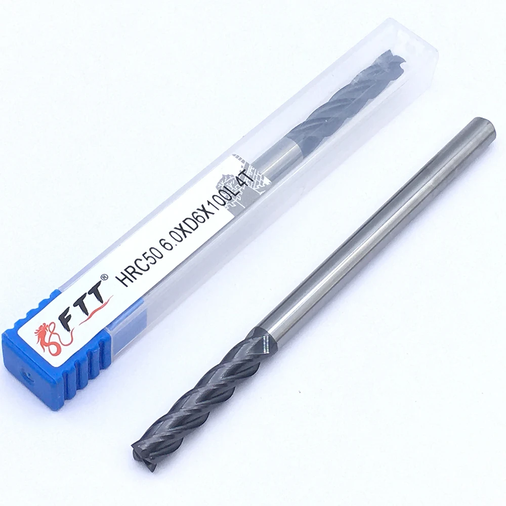 Liga 1 pçs hrc50 4 flauta 6.0xd6x100l carboneto de tungstênio fresa de aço torno cnc fundo plano quatro lâmina end mill