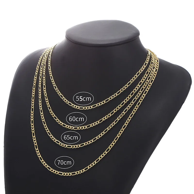 Modische Neue Figaro-Kettenhalskette für Männer 3mm Edelstahl Goldfarben Lange Halskette für Männer Schmuck Geschenk Collar Hombres – Detail 7