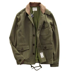 Giacca da uomo in velluto spesso colletto alla frutta verde giacca Multi-tasca in stile militare retrò vestibilità regolare abbigliamento maschile moda