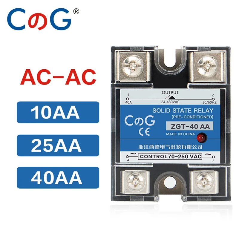 CG SSR-10AA 25AA 40AA SSR Single Phase  JGX AC Control AC Heat Sink 70-280VAC To 24-480VAC 10A 25A 40A AA Solid State Relay