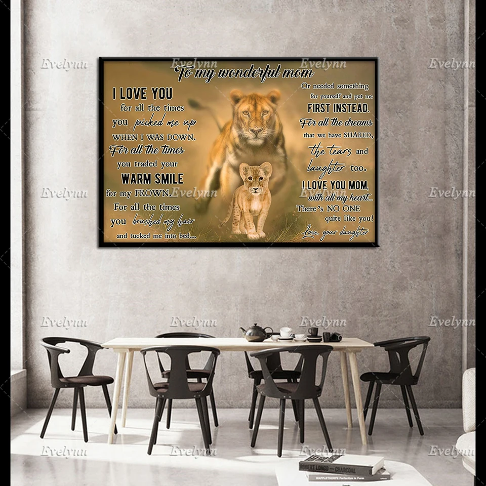 Lion Mom And Daughter Retro Poster Mother'S Day Gifts To My Wonderful Mom From Daughter Wall Art Prints Home Decor Canvas Gift