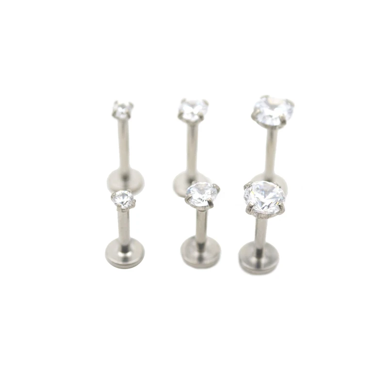 G23 Titanium Crystal Lip Stud Labret Ring Ear Tragus Helix Internally Threaded Zircon Body Piercing Jewelry Cartilage 16G 8mm