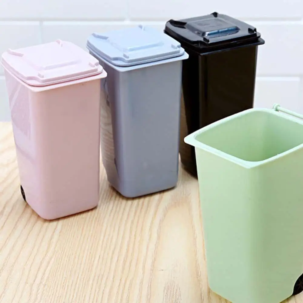 Mini Wheelie Trash Can Storage Bin Desktop Organizer Pen Pencil Cup Creative Pen Holders