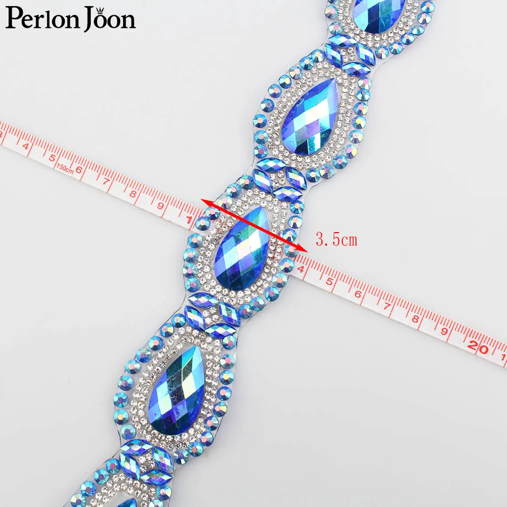 1yard gold AB blue AB crystal rhinestone trim DIY big rhinestone ribbon ironing dress shoes bags decoration accessories