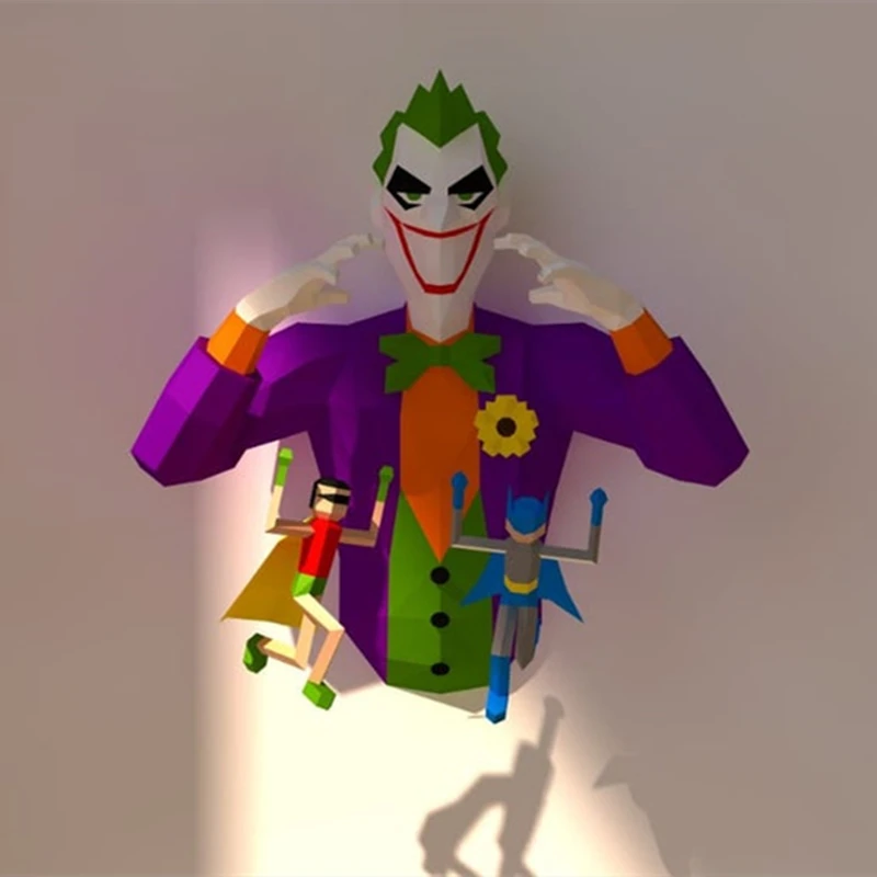 Joker Papercraft DIY 3D Paper Model Paper Sculpture Low Poly Pepakura Craft Manualidad Arte de Papel Background Wall Decoration