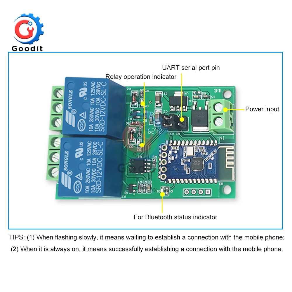 5V/12V 2-Channel Bluetooth Relay Module Smart Home Mobile APP Remote Control Switch Dual WiFi Module