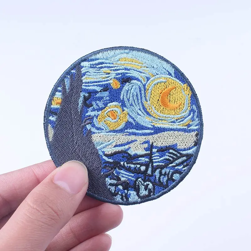 DIY Embroidery Patch Rock Heart Patches On Clothes Van Gogh Iron On Patches For Clothing Punk Biker Patch Applique Badge Stripe