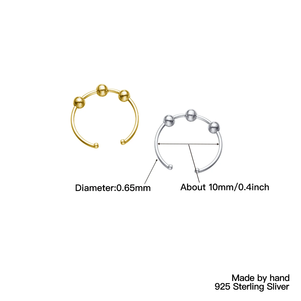 24Pcs/Ser 925 silver three ball nose ring clamp hoop nasal septum cartilage tragus small wear pungent rings female body jewelry