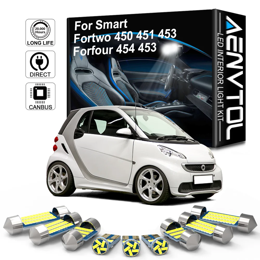 AENVTOL LED Inside Light Canbus For Smart Fortwo Forfour 450 451 453 454 EQ 2004 2005 2006 2007 2008 2009 2016 2019 Accessories