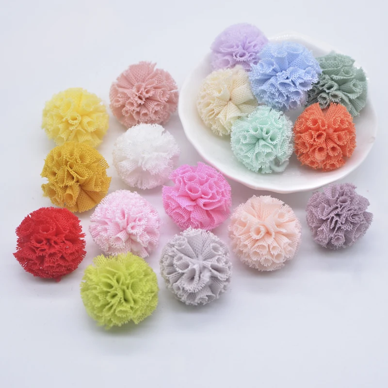 50Pcs/lot 25mm Colorful Elastic Mesh Chiffon Ball for DIY Baby Headdress Bow Accessories Handmade Kids Clothes Hat Crafts Decor