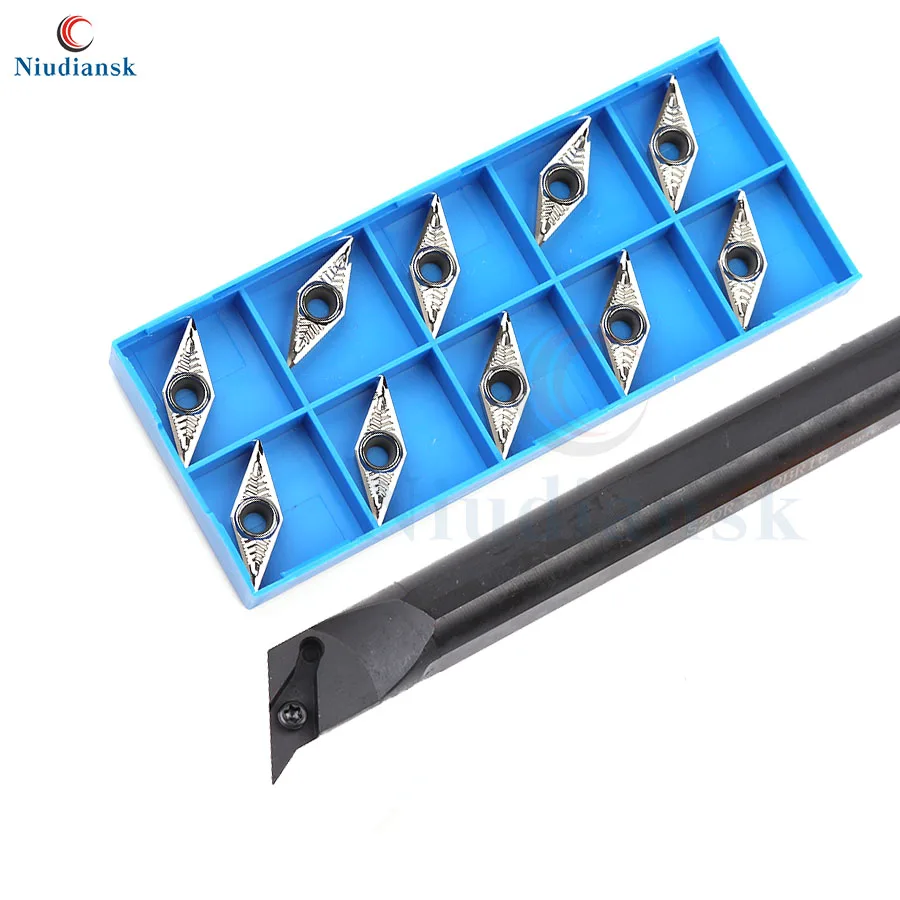 10pcs VBMT1604 Carbide Insert Cutter 1pc S20R-SVQBR16 S25S-SVQBR16 Inner Hole Turning Tool Holder SVQBL Arbor CNC Lathe Tool Set