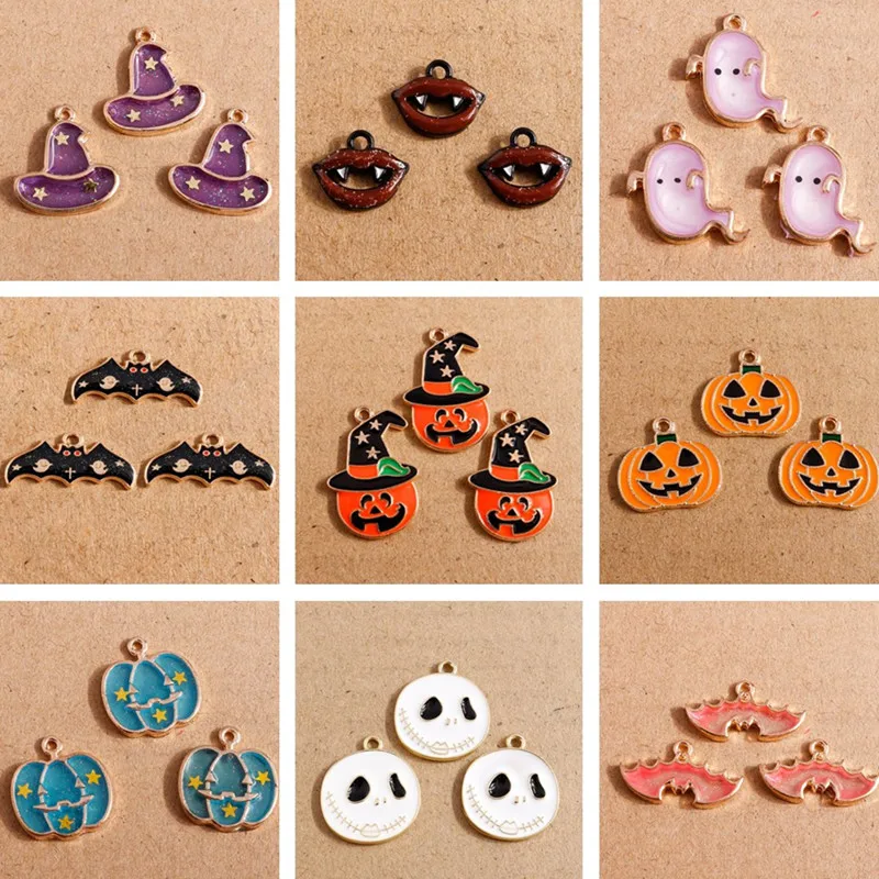 10pcs Enamel Halloween Bat Pumpkin Ghost Pendants Charms for Jewelry Making Earrings Necklace DIY Bracelet Accessories