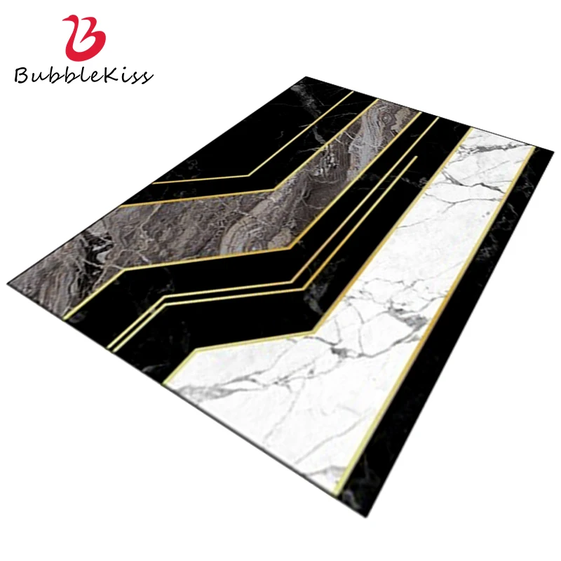 

Bubble Kiss Carpets For Living Room Nordic Style Home Gold Line Decoration Area Rug Black Marble Pattern Floor Mat Anti Slip Pad