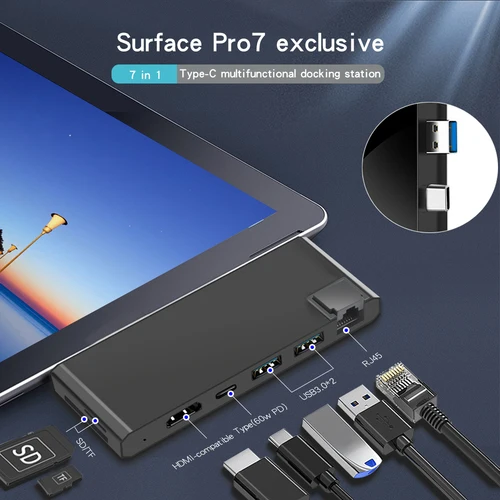 Imagen 2 del producto KARTOMAN USB 3,0 HUB 4K HDMI compatible Gigabit Ethernet tipo C adaptador TF/SD para Microsoft Surface Pro 7 estaciones de acoplamiento para portátiles