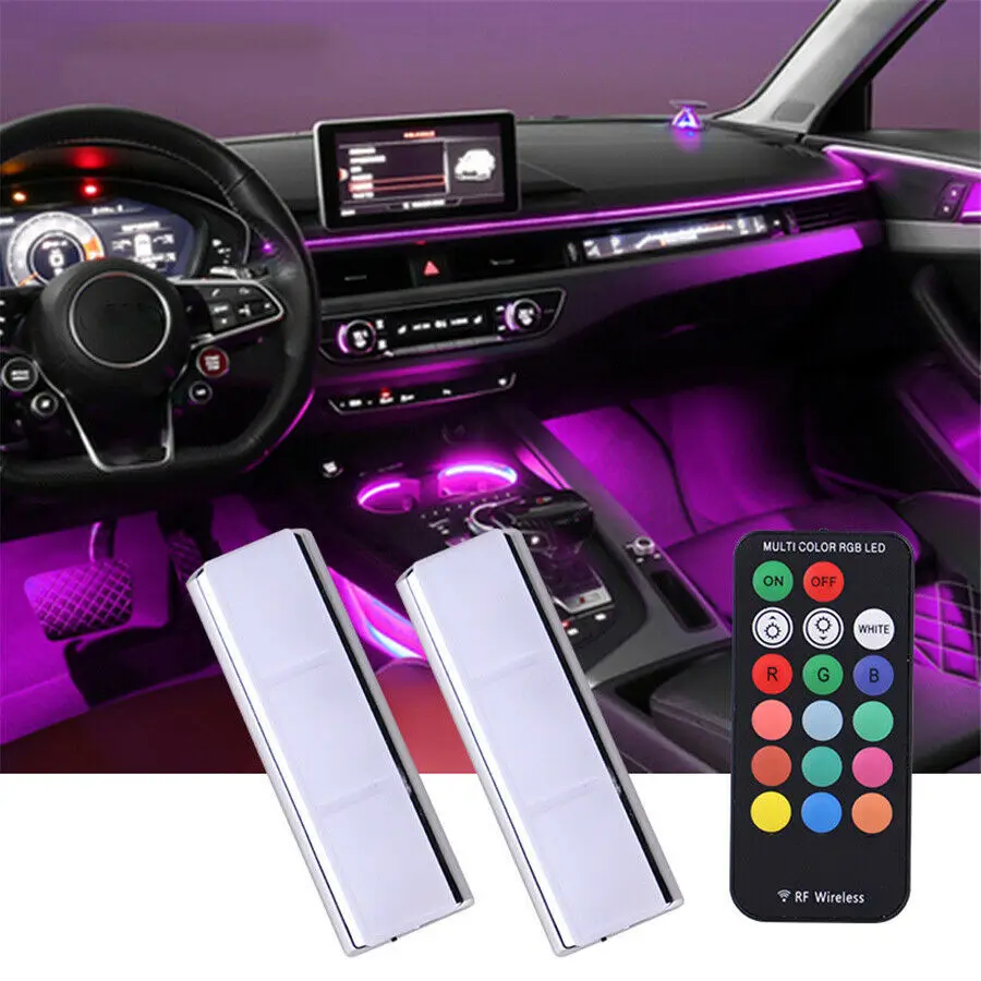 Car Interior Light RGB LED Light Wireless Remote Automotive Car Decorative Lamp Auto Ambient Light Lamp Charging Foot Light