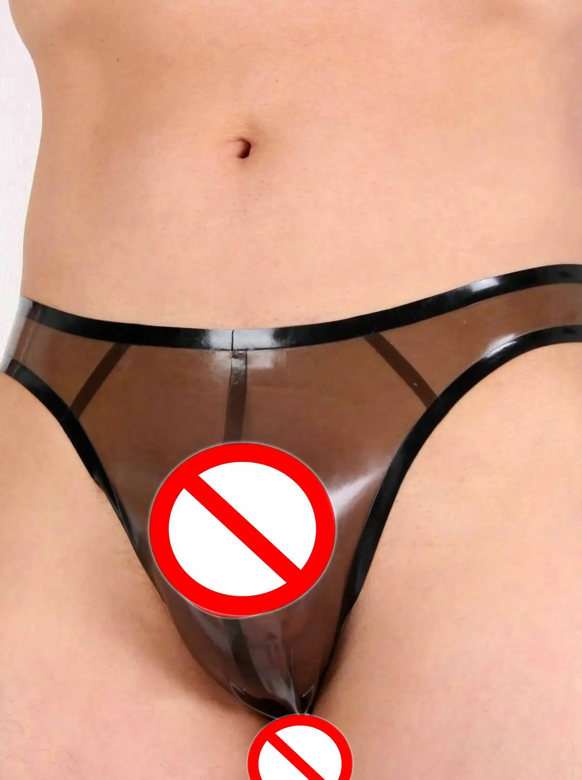 น้ำยางธรรมชาติ Fetish Underpants ชุดชั้นในเซ็กซี่กางเกงในชายโปร่งใสสีดำดูเปียกกางเกงขาสั้นไม่มีซิป