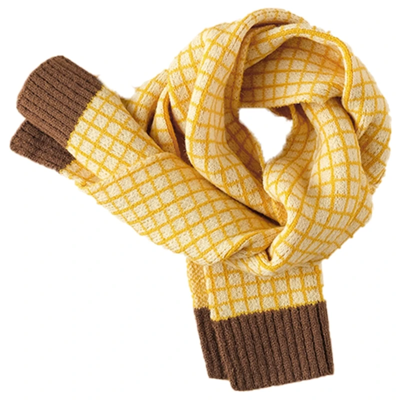 2024 New Lattice Contrast Kids Woolen Scarf Autumn Winter Baby Girl Boy Warm Plaid Scarf