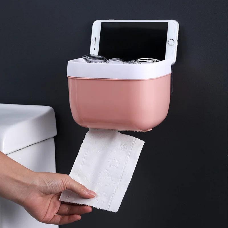 Wall Mount Tissue Holder for Bathroom Storage Box Punch-Free Home Supplies Phone Rack Case Toilet Paper Holder Waterproof