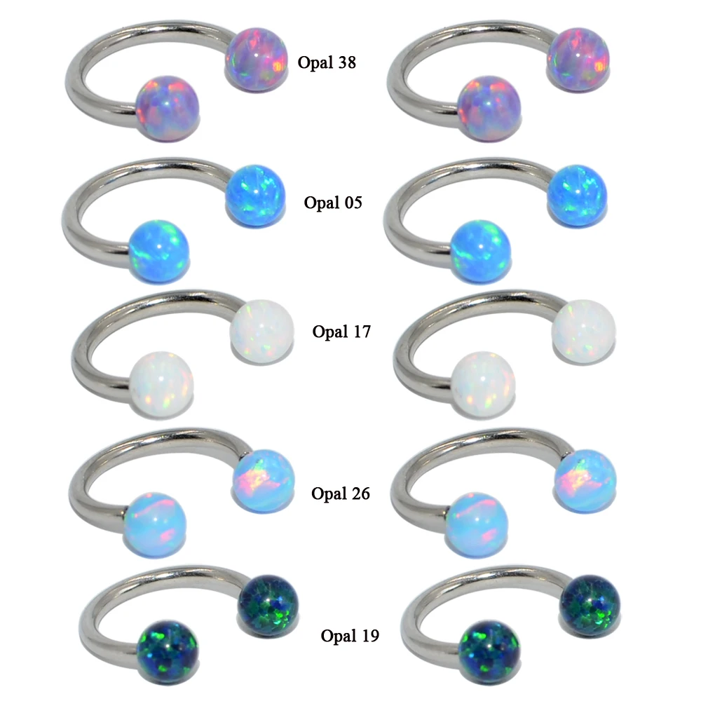 1PC G23 Titanium Opal Ear Tragues Horseshoe Nose Ring Christina Vertical Hood Labret Dermal Anchor Piercing Earring Body Jewelry