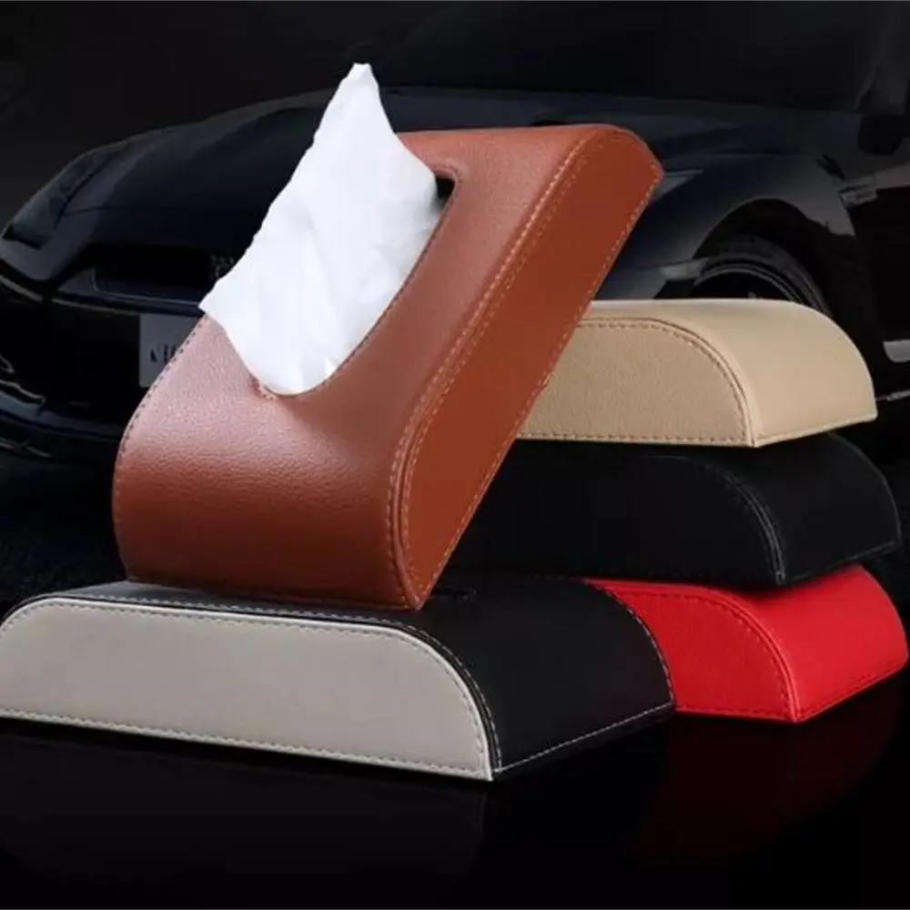 Universal 5 Colors Car Armrest Leather Tissue Box Auto Holder Removable Paper Napkin Box Organizer