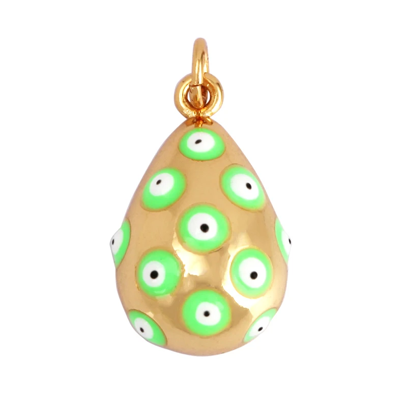 Evil Eye Tropfen-Emaille-Charm, neonrosa, orange, türkis, blaues Öl, tief ausgeschnitten, echt vergoldet, Halskette, Armband, Anhänger M09 M93 – Detail 21