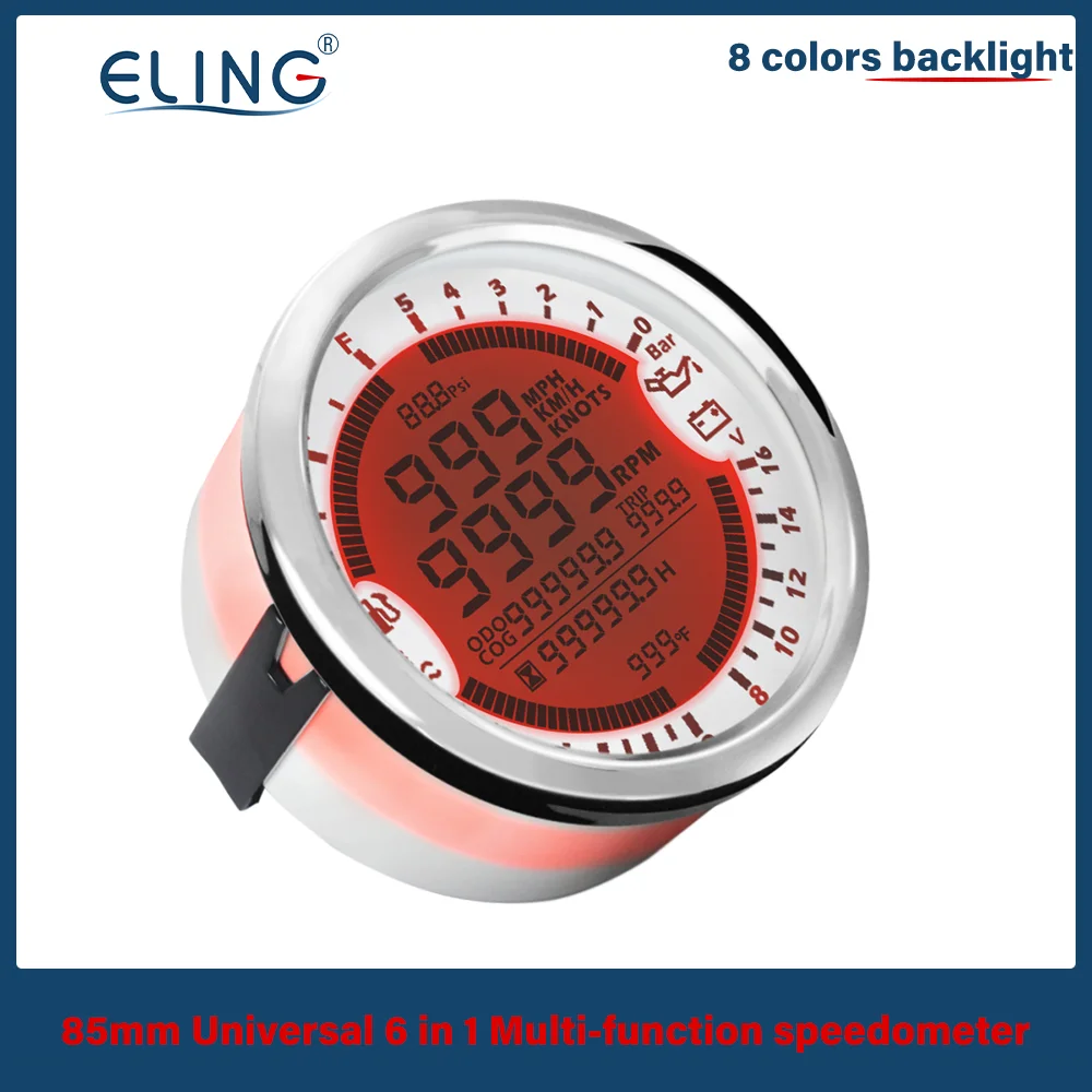 

ELING 6 in 1 Multi-functional Gauge GPS Speedometer Tachometer Hour Water Temp Fuel Level Oil Pressure Voltmeter 12V 5Bar 10Bar