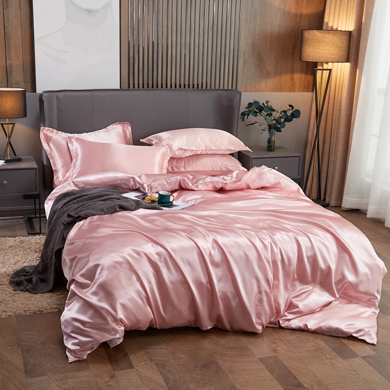 Satin Rayon Bedding Set High Quality Solid Color Bed Cover Set Single Double Twin King Size Duvet Cover Set