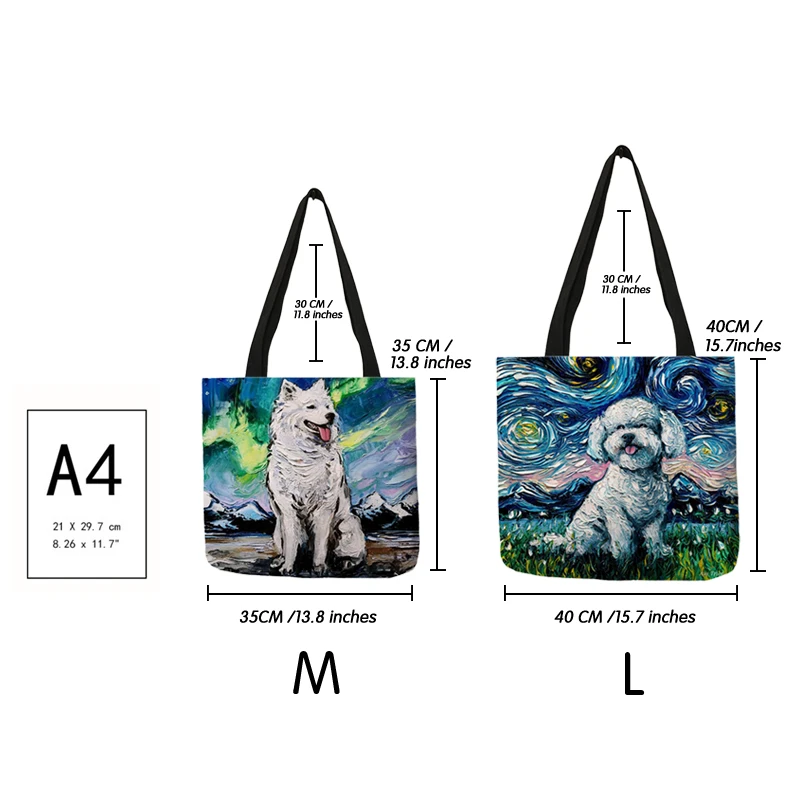 Van Gogh/Starry Sky Animal Dog Print Handbag Shoulder Bags Women's Large Tote Ladies Casual Leisure Shopping Bags for Daily Use