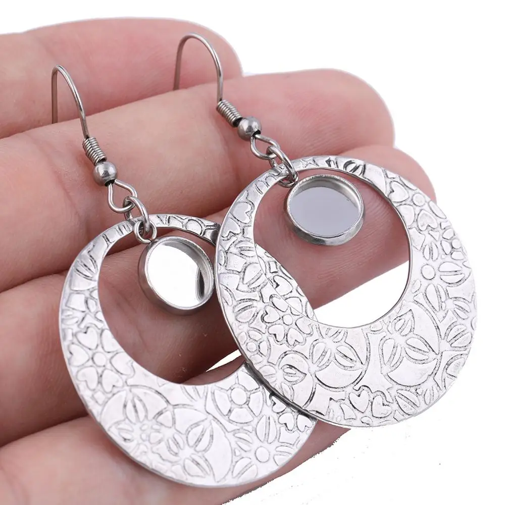 6 sztuk okrągłe kolczyki ze stali nierdzewnej pasują do 8mm okrągłe kolczyki Cabochon ustawienia podstawy Diy puste ramki do tworzenia biżuterii